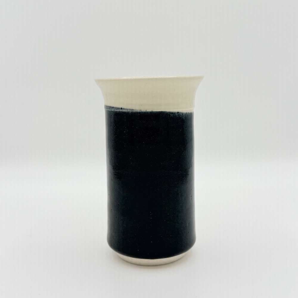 Studio Pottery Navy Blue Cream Vase Minimalist Handmade Ceramic 5.5"